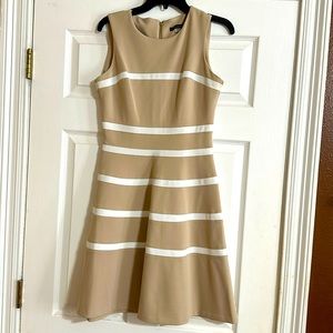 Very pretty and flattering khaki and white striped Tommy Hilfiger Size 4 dress